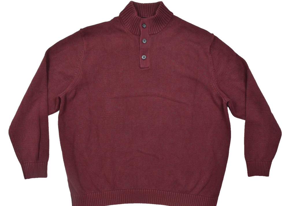 IZOD Men's 3XLT Big & Tall Maroon Mock Neck Button Quarter Placket Knit Sweater